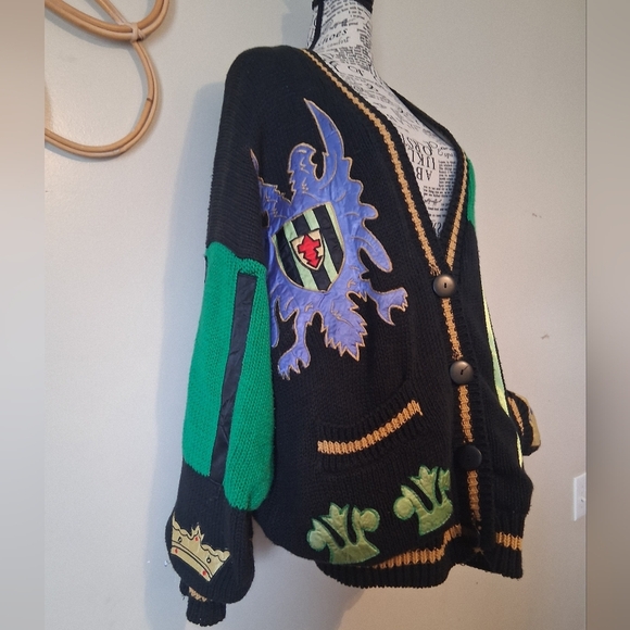 No! Jeans patchwork king queen Art Vintage cardigan Size O/S - Picture 4 of 13